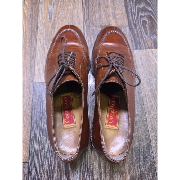 Cole Haan City Mens 9.5 D Brown Leather Split Toe Derby Dress Shoes Made Italy